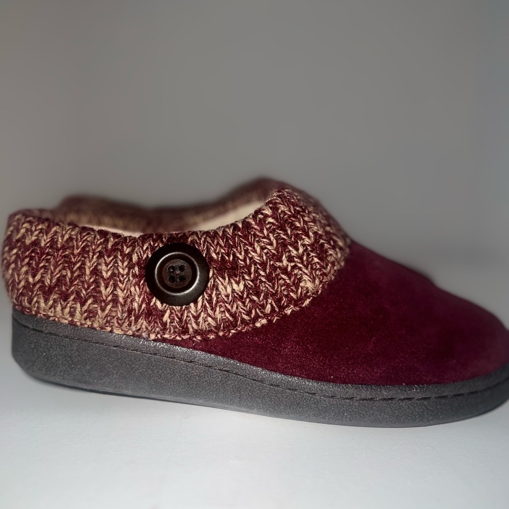 Red The Vermont Country Store Women's Sz6 Suede Clogs Slipper w/Ragg Cuffs